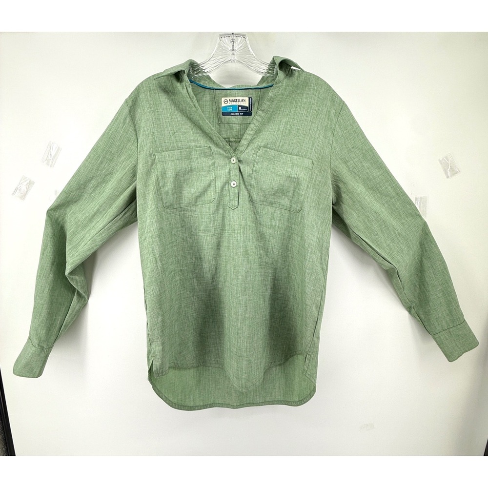 Magellan Outdoors Fish Gear Women Medium Green Long Sleeve Moisture Wicking Top